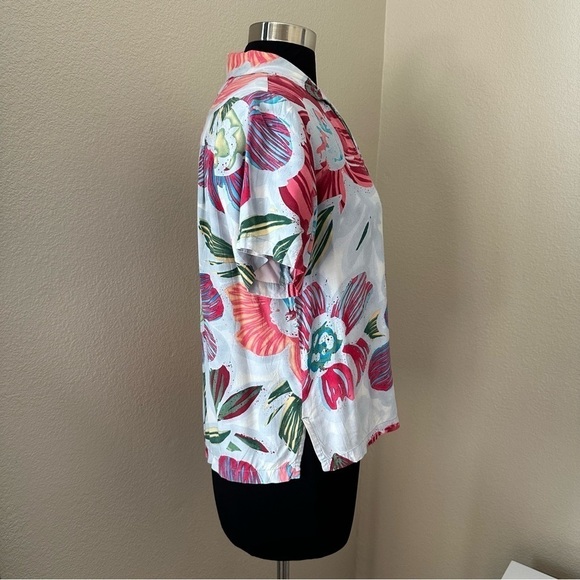 JAMS WORLD Vintage Floral CLAW FLOWER GRAY Tropical Button Up Short Sleeve Shirt - Picture 5 of 12